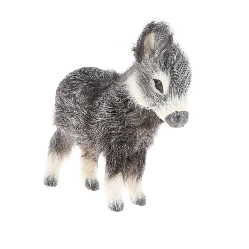 Cute Emulation Burro Statue, Simulation Faux Fur Animal Model Toy for Kids, Handicraft Collections, Home Desk Decor Ornament