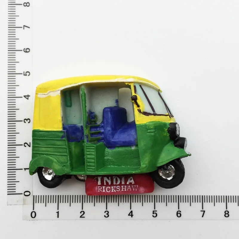 Auto Rickshaw Fridge Magnet Souvenir Refrigerator Door Stylish/Home/Kitchen  Décor/Multicolored Gift Wooden Fridge Magnet L X H 3.8 X 4 Inch