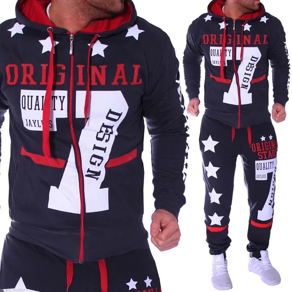 

2018 New Men' Fashion 2 Parts Hooded Sweatshirt and Sport Pants Set mens track suit set 2018 2 piece Sportswear jogging set
