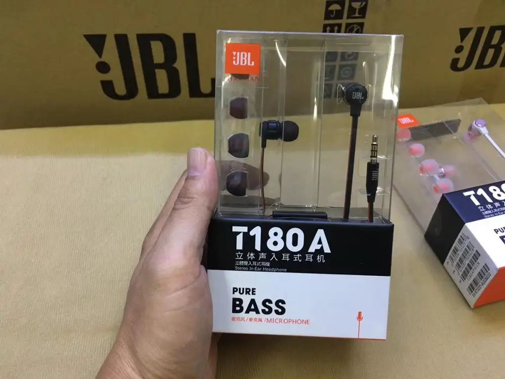 JBL T180A наушники-вкладыши с пультом дистанционного управления и микрофоном, спортивные музыкальные наушники с чистым басом для смартфонов leagoo s9 iPhone - Цвет: Черный