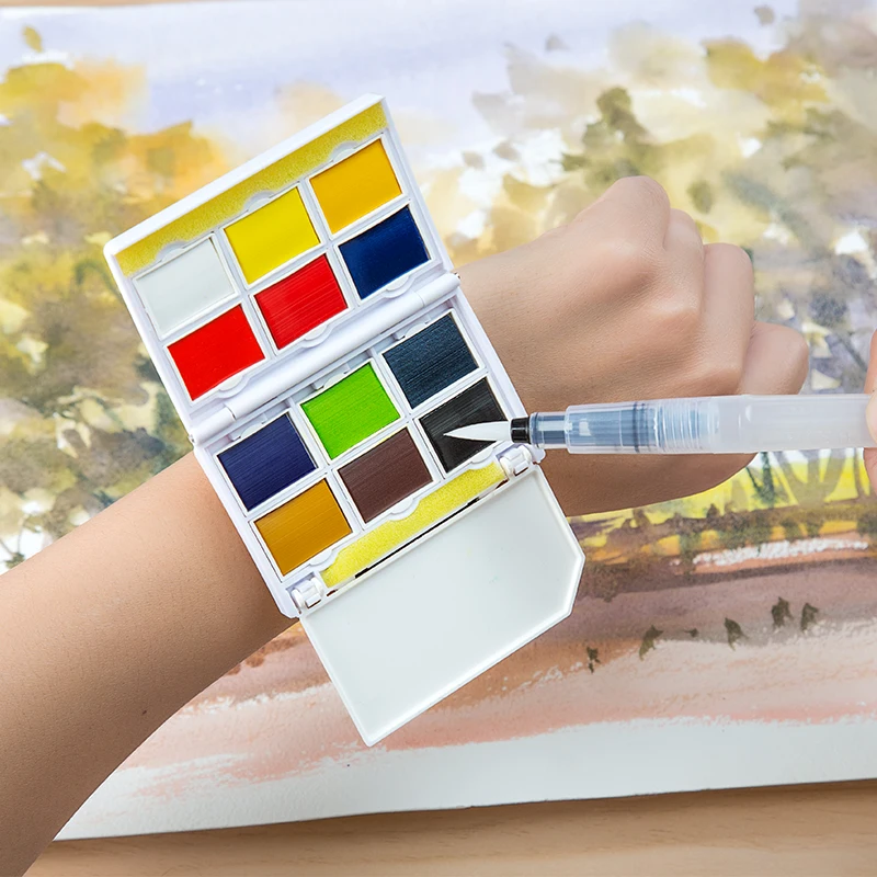 12/24 цветов сплошной акварельный набор красок креативные портативные часы Тип пигмент с краской кисти для художественных принадлежностей подарки