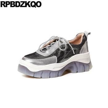 

elevator thick sole footwear genuine leather flats lace up silver creepers platform shoes muffin china designer fashion women