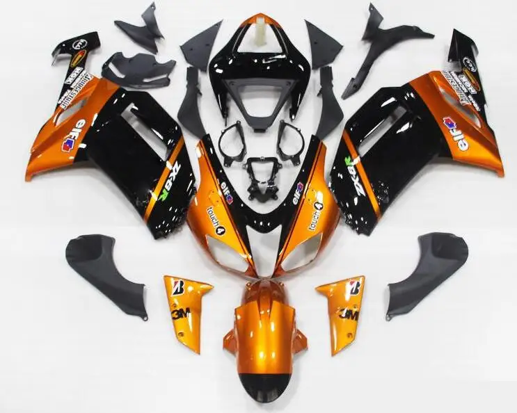 ABS Полный комплект обтекателя подходит для Kawasaki ZX6R 2007 2008 мотоцикл Обтекатели ZX-6R 07 08 Ninja 636 Цвет Оранжевый Комплект кузова