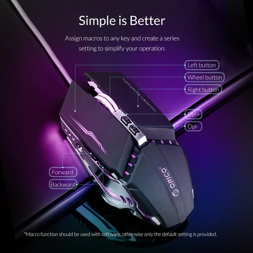 ORICO Проводная игровая мышь Регулируемый 3200 DPI оптический светодиодный USB
