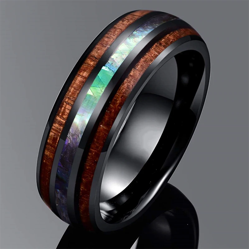 8 мм черные кольца простой древесины дизайн нержавеющая сталь обручальное кольцо для мужчин ювелирные изделия подарок для влюбленных