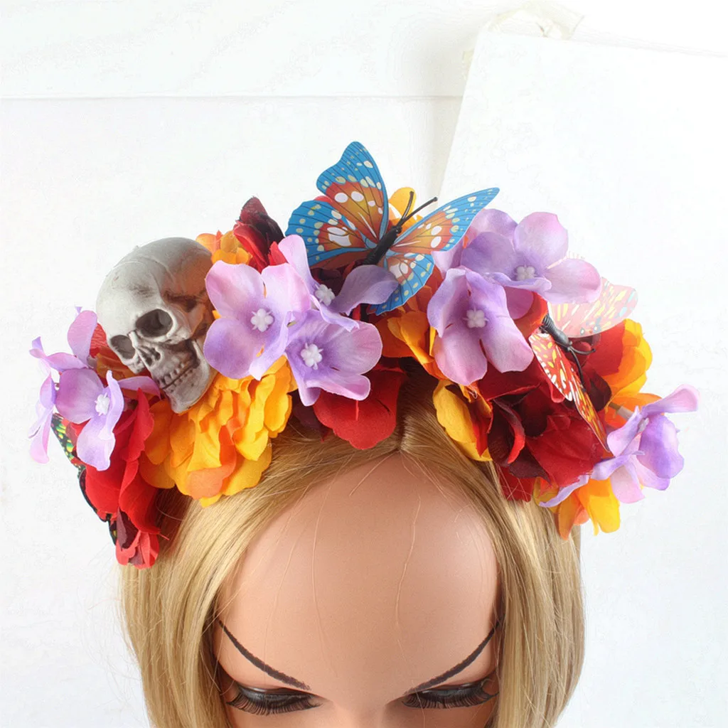 Halloween Party Prom Headband Skull Rose Floral Hairband Halloween Headdress Girls Women Funny Hair Accessories Adjustable