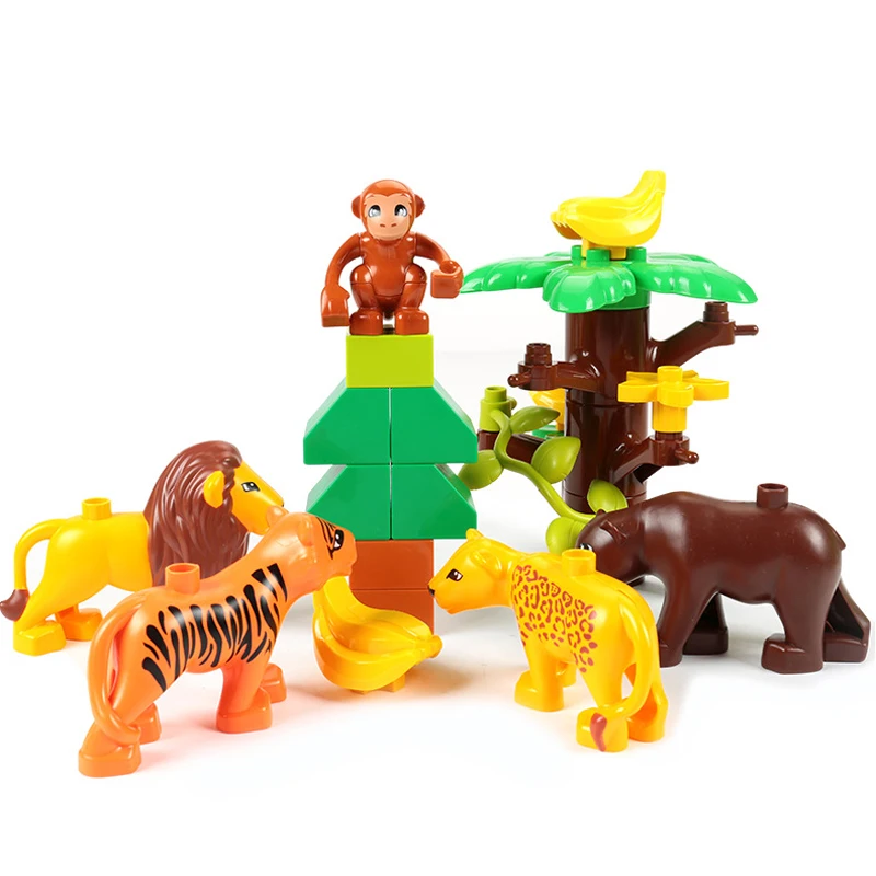 MARUMINE кирпичи Duplo животных набор зоопарка динозавров КИТ лошадь собака большие