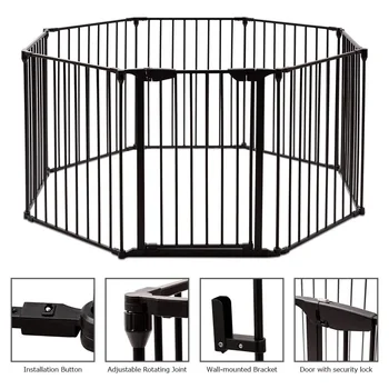 

8 Panels Metal Gate Baby Pet Fence Safe Dog Playpen Barrier Kennels Cages HW63354