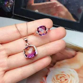 

MeiBaPJ Turtle Surface Natural Ametrine 925 Pure Silver Suit Necklace and Rings Jewelry Set for Women Wedding Party Fine Jewelry