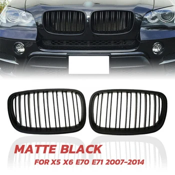 

Matte Black Front Bumper Dual Slat Front Kidney Grill Grille For-BMW X5 X6 E70 E71 2007-2014
