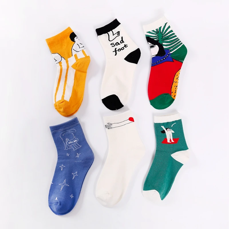 Милые женские хлопковые носки с мультипликационным принтом кота, японского Харадзюку, креативные цветные забавные счастливые носки, повседневные носки для взрослых