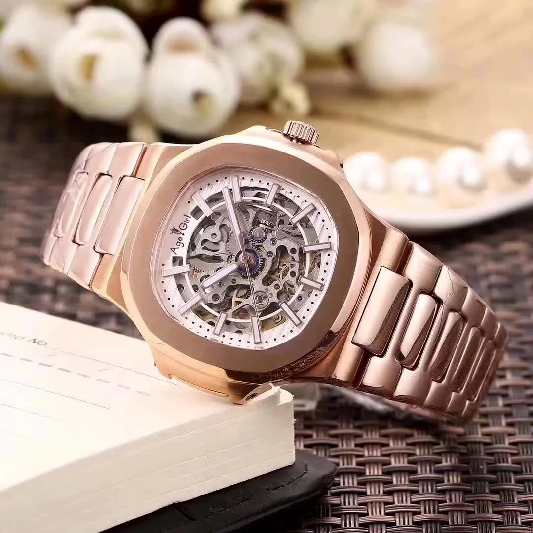 Rose Gold White Роскошные брендовые новые Автоматические Мужские механические часы розовое золото серебро черный кофе белый сапфир прозрачные часы с турбийоном - Цвет: Rose Gold White