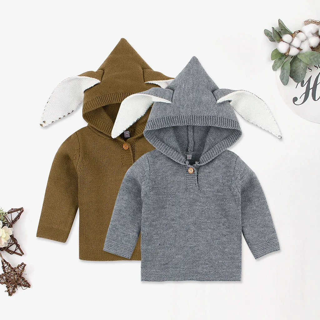 Toddler Baby Girls Winter Crochet Tops Cartoon Hooded Warm Knit Sweater Cartoon Long Sleeve Hooded Collar Kids Girls Coats