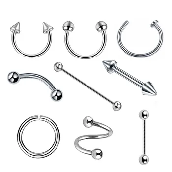 

Surgical Steel Piercing Wholesale 2pcs Multi Function Tongue Eyebrow Belly Horseshoe Nose Ring Lip Rings Earrings Body Jewelry