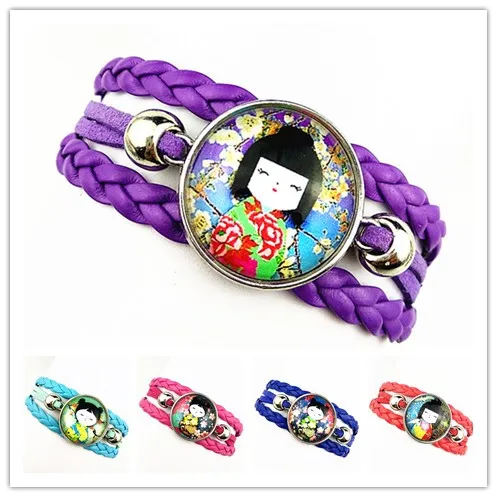 

24pcs/lot Alloy Babushka Nesting Matryoshka Russian Dolls Bangle Folk Art Pattern Leather Ethnic Jewelry girls bracelet