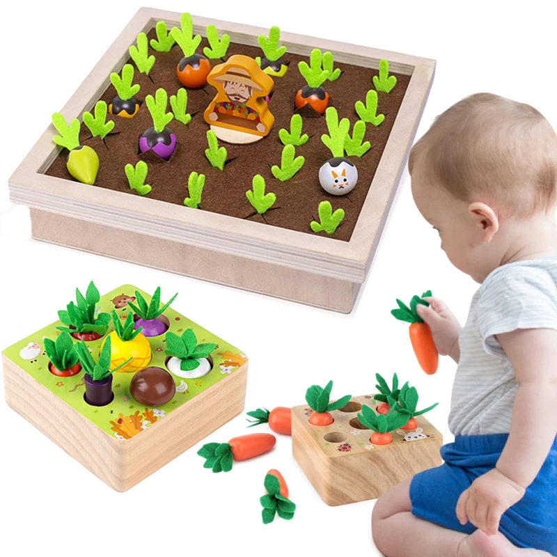 

Montessori Wooden Toys Carrot Shape Matching Size Cognition Educational Toy Baby Montessori Toy Set Pulling Wooden Toys Baby