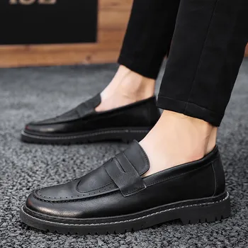 

New Peas 2019 Men's British Casual Leather Shoes Low Shoes Loafers Moccasins Men Flats Pointed Toe Breathable Shoes *C905