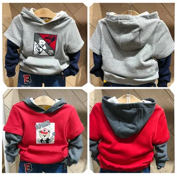 

Childrenswear Autumn spring Clothing RED and grey Boy's Hoody sweatshirt