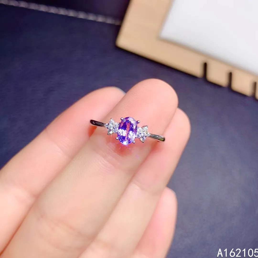 

925 Pure Silver Chinese Style Natural Tanzanite Women's Luxury Popular Simple Oval Adjustable Gem Ring Fine Jewelry Support Dete