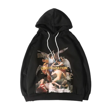 

Retro Angel Nude Painting Print Hoodie Men Hip Hop Black Sweatshirt Hooded Pullover Cotton Fleece Full Sleeve Top Clothes 2020