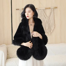 SHAMAI Черная Женская зимняя Длинная свадебная шаль теплый плащ для свадьбы искусственный мех Свадебная накидка Болеро Свадебная шаль вечерняя накидка для вечеринки