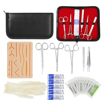 

25 In 1 Medical Skin Surgical Suture Training Kit Operate Suture Practice Training Silicone Pad Needle Scissors Tool Kit