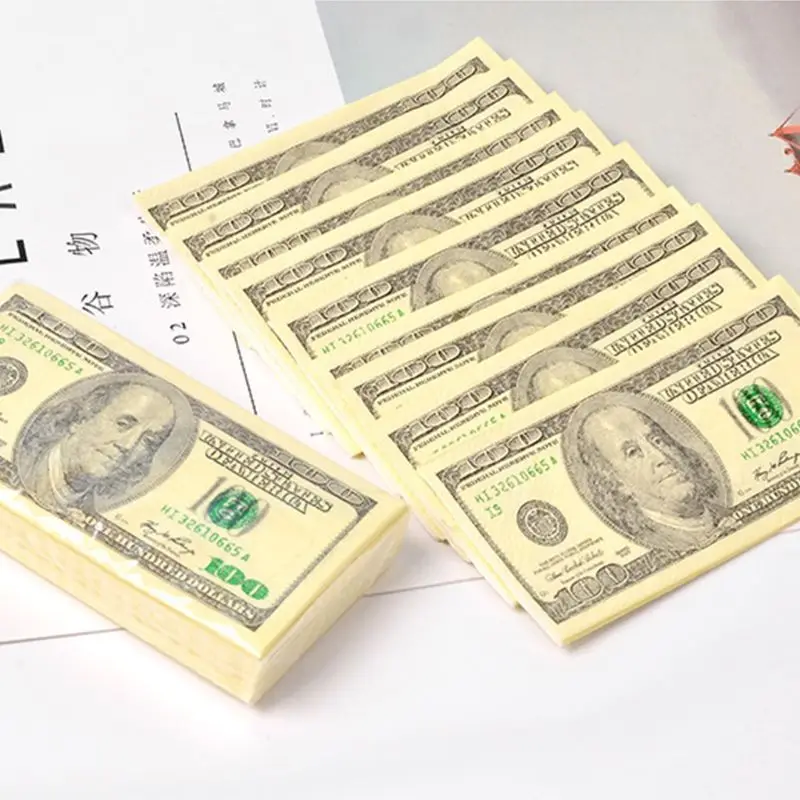 

10 Sheets/Pack Funny Dollar Pattern Tissue Paper Disposable Towel Pure Wood Portable Money Napkin Handkerchief Party Tableware
