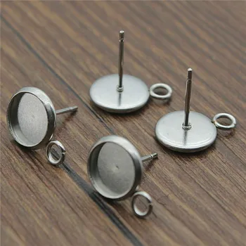 

20pcs Round Stainless Steel Earring Studs Connector Glass Cabochon Earrings Base Bezels Blank For DIY Jewelry Craft Findings