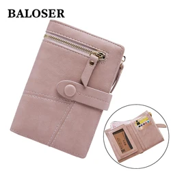 BALOSER Women PU Leather Short Bifold Zipper Pocket Solid Color Wallet Credit Card ID Holder Coin Purse
