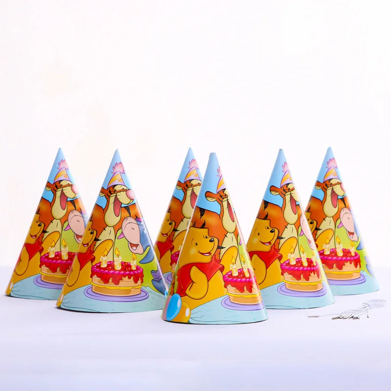 hat-6pcs Детские вечерние принадлежности с изображением Винни-Пуха для мальчиков и девочек на день рождения, комплект с рисунком, платье на день рождения, комплект с чашкой - Цвет: hat-6pcs
