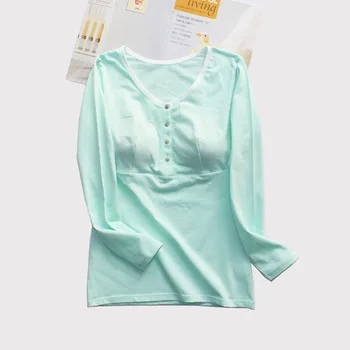 

Cotton Front Buckle Crew Neck Long Sleeve Time of Childbirth Tops Wear Free Bra Maternity Clothes Women's Large Size Underwear