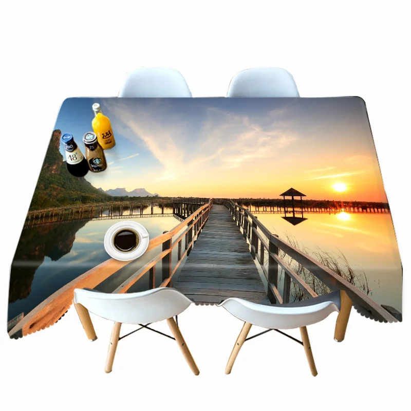 Style B 3D морской пейзаж деревянный мост скатерть с рисунком утолщаются хлопок прямоугольный/Круглый Скатерти для свадебного пикника Вечерние - Цвет: Style B