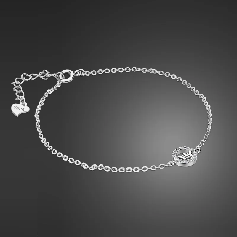 Модный популярный твердый браслет из стерлингового серебра 925 пробы и браслет Очаровательная Элегантная круглая цепь корона браслеты ювелирные изделия для женщин