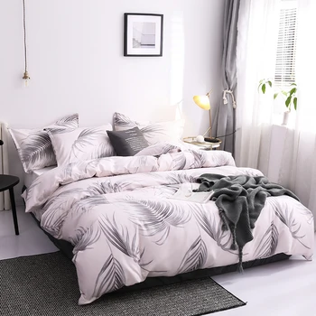 

Cold tones feather leaves Bedding Sets Duvet Cover Pillowcase Flat Bed Sheet bed linen King Queen Double Full 4pcs,Single