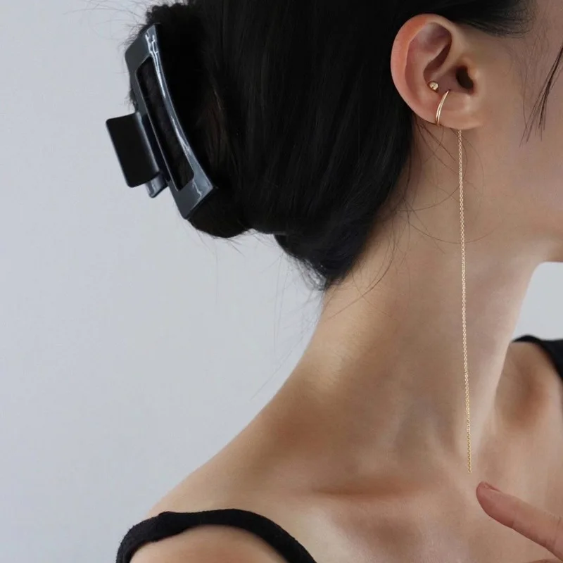 Long Chain Threader Tassel Fringe Double Layer Ear Cuff Fake Piercing Conch Cartilage Clip Earrings 1piece