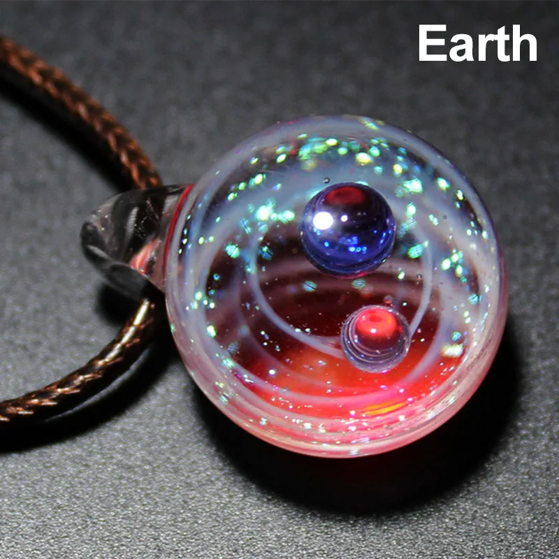 earth Ожерелье с кулоном, Галактическая Вселенная, крошечное Хрустальное стекло, шар, веревка, цепь, солнечная система, дизайн, для женщин, мужчин, влюбленных, ожерелье, ювелирное изделие, подарок - Окраска металла: earth