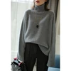 Autumn and winter thickened cashmere sweater women loose turtleneck loose large size solid color knit bottom 4