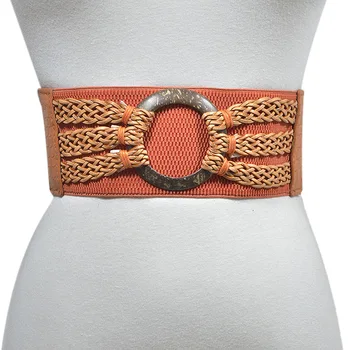 

Women Ladies belt vintage party evening casual Round buckle knitted elastic waistband Stretchy Elastic Belt elegant Waistband