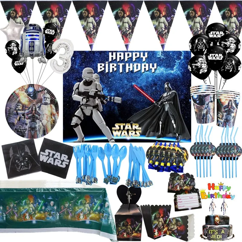 Star Wars Classic Birthday Party Supplies Pack For 16 Guests With Plates Cups by Another Dream Birthday Banner and an Exclusive Porg Pin 152 Stickers Napkins Table Cover 