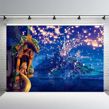 

Tangled Rapunzel Princess Photography Backdrop Kids Birthday Castle Palace Photo Background Blue Vinyl Photo Booth Props