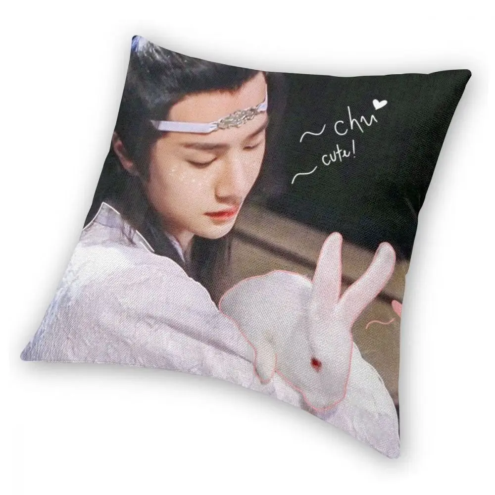 Lan Zhan 홀딩 버니 스퀘어 베개 케이스, 소파 용 폴리에스테르 쿠션, 타락하지 않은 Lan Wangji 캐주얼 쿠션 커버