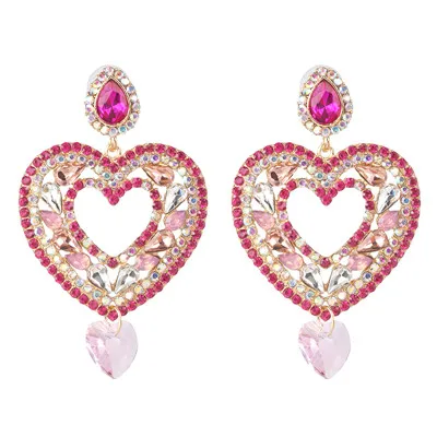 JURAN/Лидер продаж, новые цветные серьги с большим сердечком и кристаллами, длинные женские серьги-капли со стразами - Окраска металла: 52485-PK