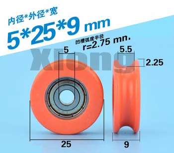 

10pcs 5*25*9mm Pom Suspension Wheel Guide Wheel U Groove Bearing Pulley Furniture Sliding Door Roller Groove Wheel