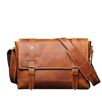 

Genuine Leather Men's Briefcase Business Work Bag Leather Large Capacity Laptop Office Bag Travel Messenger Bag Men Shoulder Bag