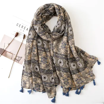 

New Lady cotton material scarf 2020 Autumn and winter Luxury brand Fashion Cotton silk scarves women's Print beach quality shawl