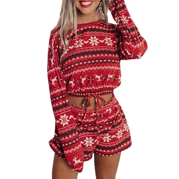 

Christmas Pajamas For Women Elk Printed Long Sleeve Pajamas Sets Female Autumn Winter Sleepwear Suits Xmas Homewear Sleep Tops