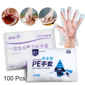 

100pcs Disposable PE Gloves Anti Slip Household For Kids Individually Packaged Restaurant Kitchen Thin Transparent Gloves
