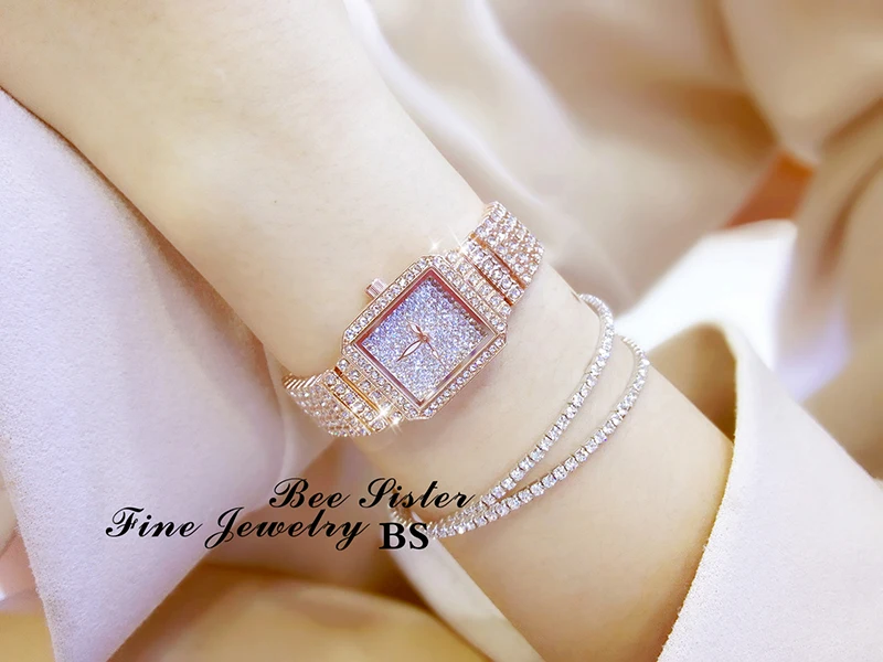 Full Diamond Quartz Women Silver Watches Luxury Brand Crystal Square Female Wristwatch Rhinestone Ladies Clock Montre Femme 2020