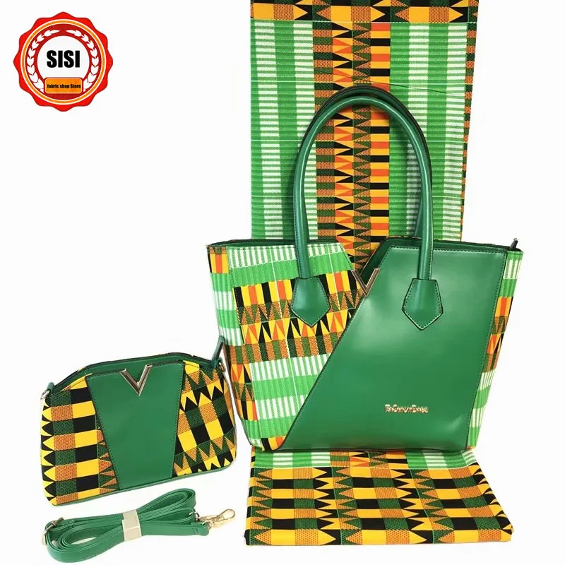 SISI Высококачественная женская сумка в комплекте, 6 ярдов хлопок Африка Анкара печать воск для шитья Вечерние