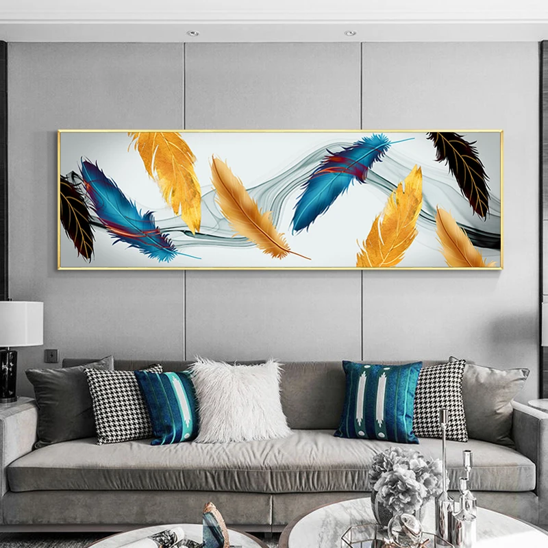

Modern Abstract Colorful Feathers Painting On Canvas Print Nordic Poster Wall Art Picture For Living Room Home Decor Frameless